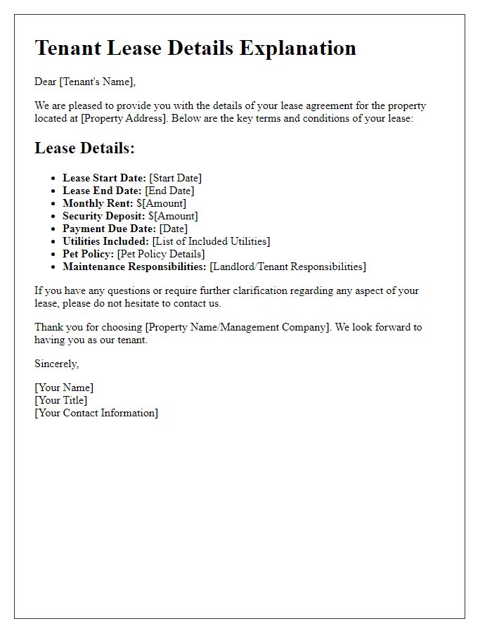 Letter template of tenant lease details explanation