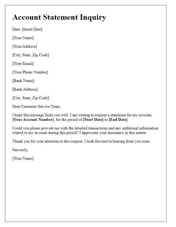 Letter template of account statement inquiry