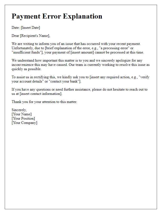 Letter template of payment error explanation