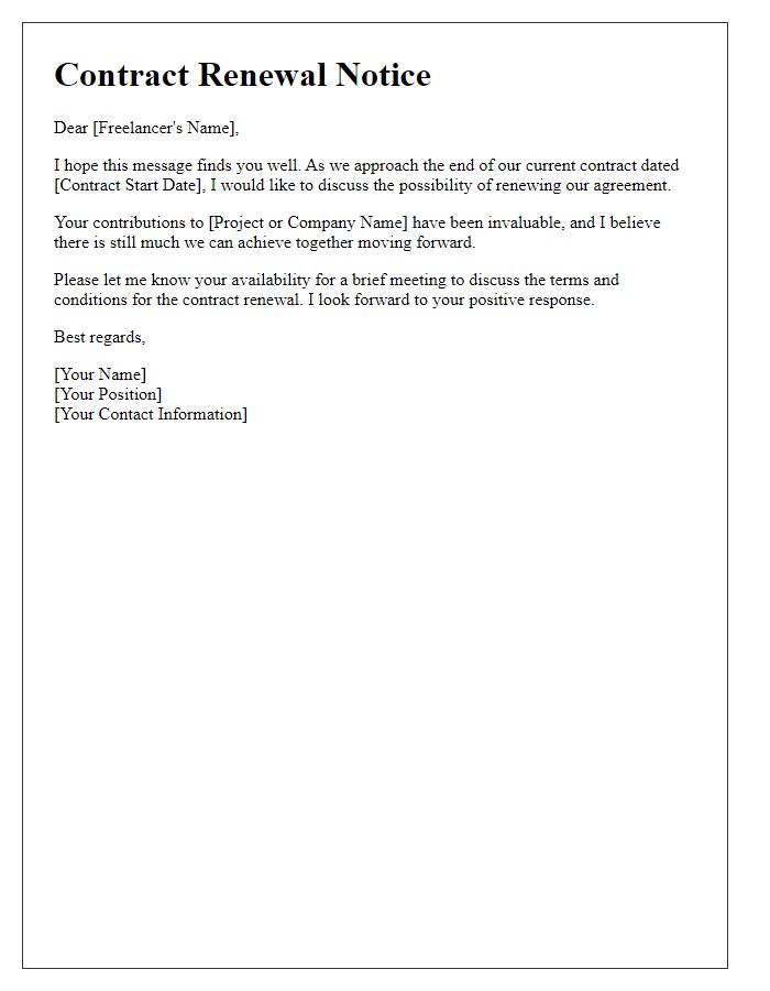 Letter template of freelance contract renewal communication