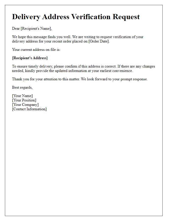 Letter template of delivery address verification request