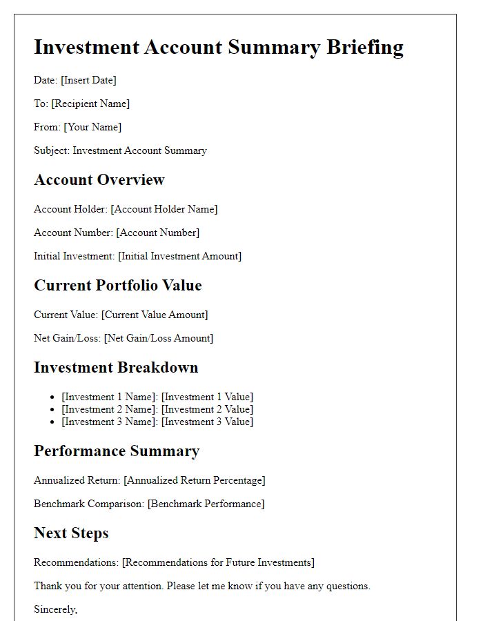 Letter template of investment account summary briefing