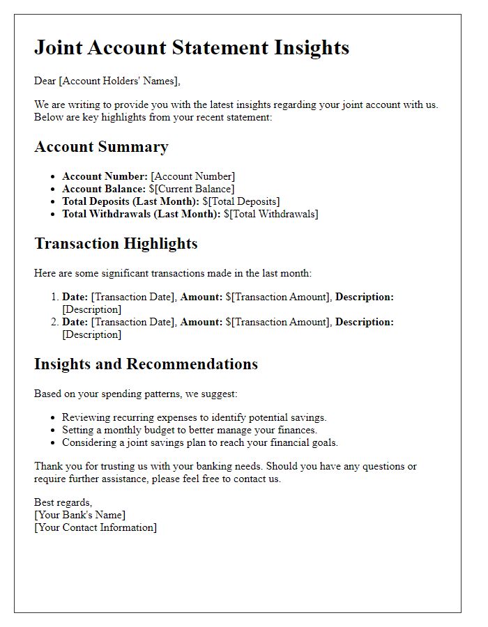 Letter template of joint account statement insights