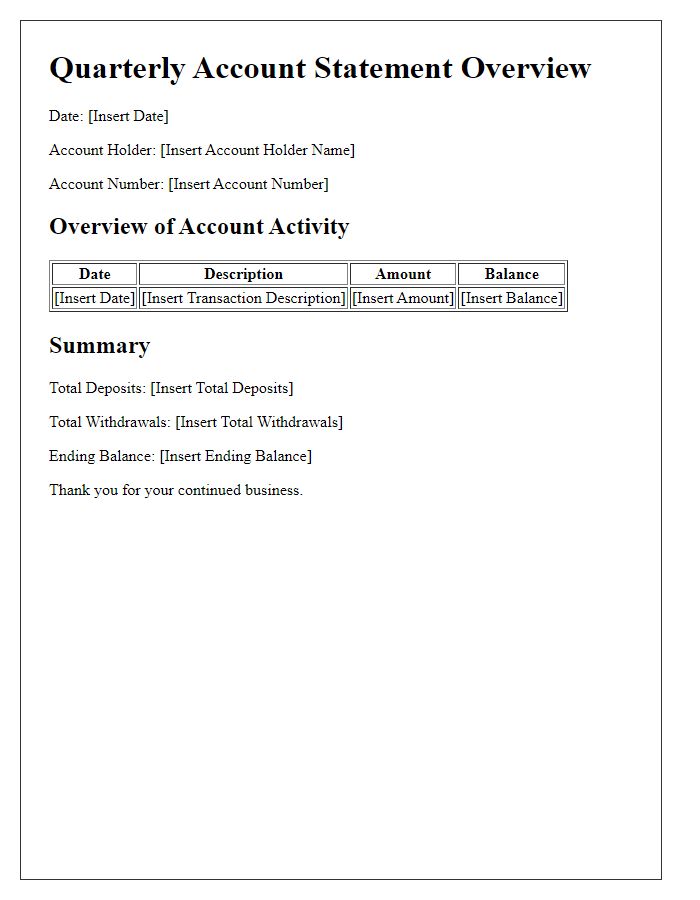 Letter template of quarterly account statement overview