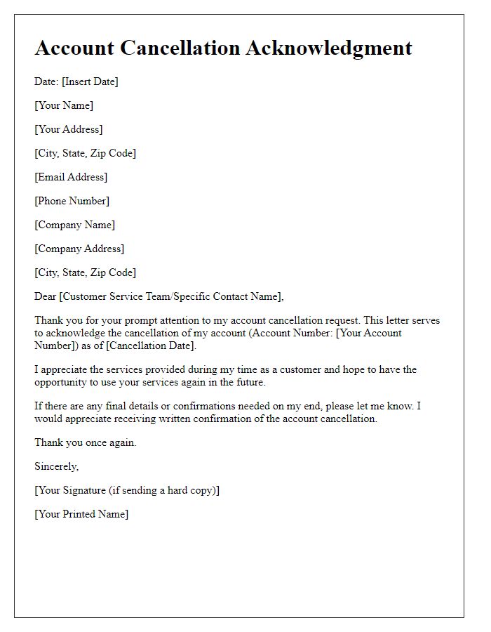 Letter template of account cancellation acknowledgment