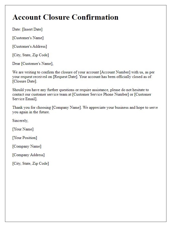 Letter template of account closure confirmation