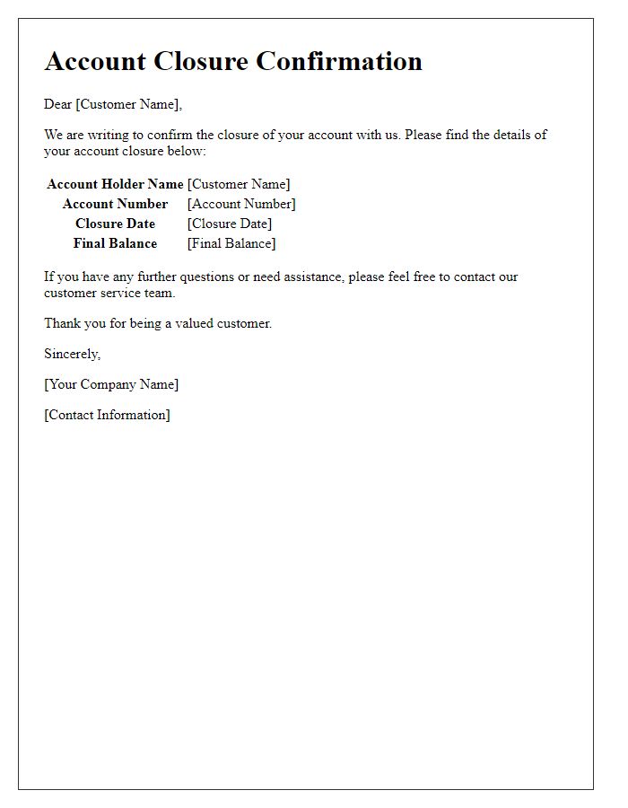 Letter template of account closure details