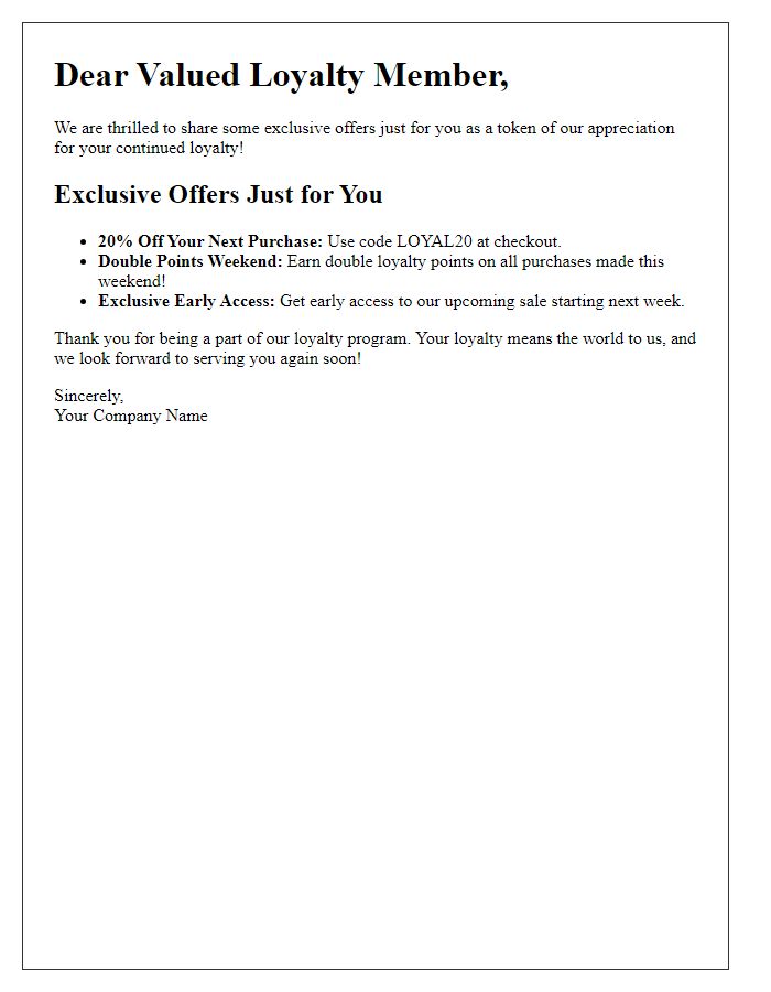 Letter template of loyalty program exclusive offers