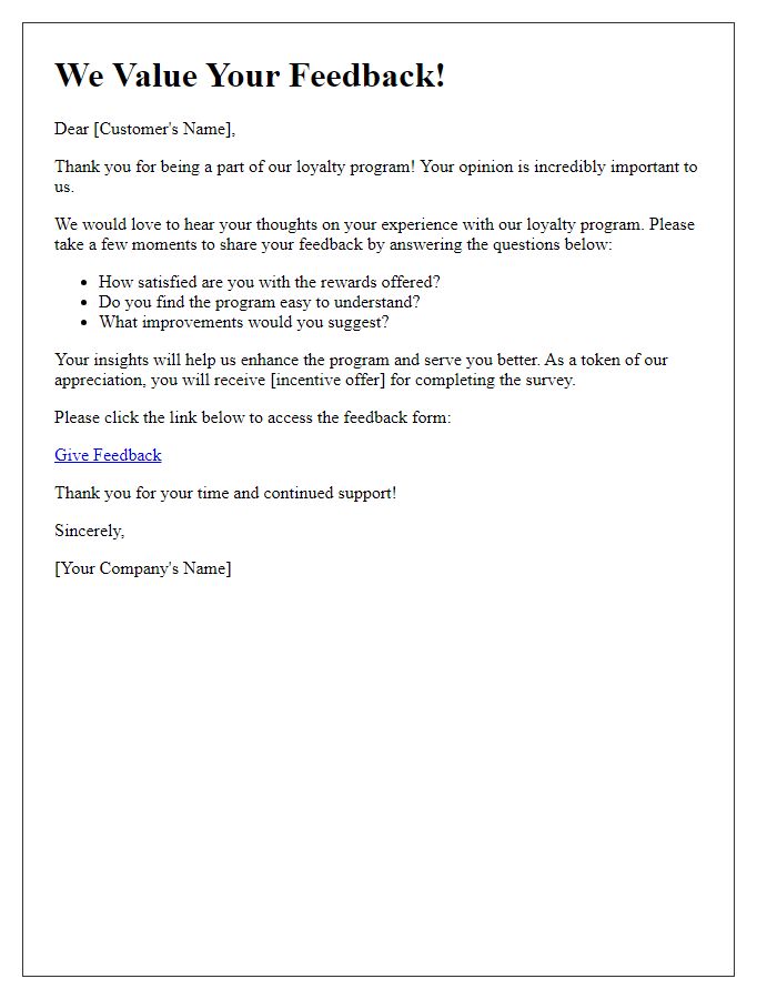 Letter template of loyalty program feedback request