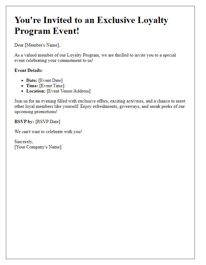 Letter template of loyalty program special event invitation