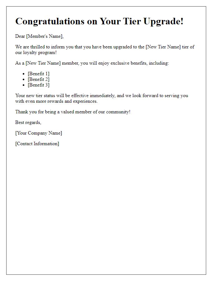 Letter template of loyalty program tier upgrade notification