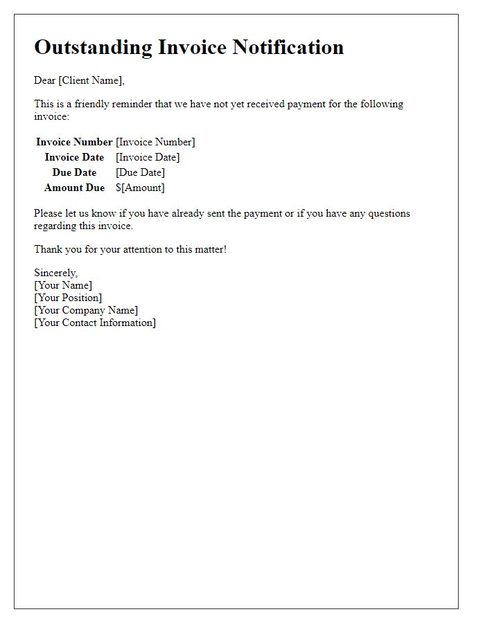 Letter template of outstanding invoice notification