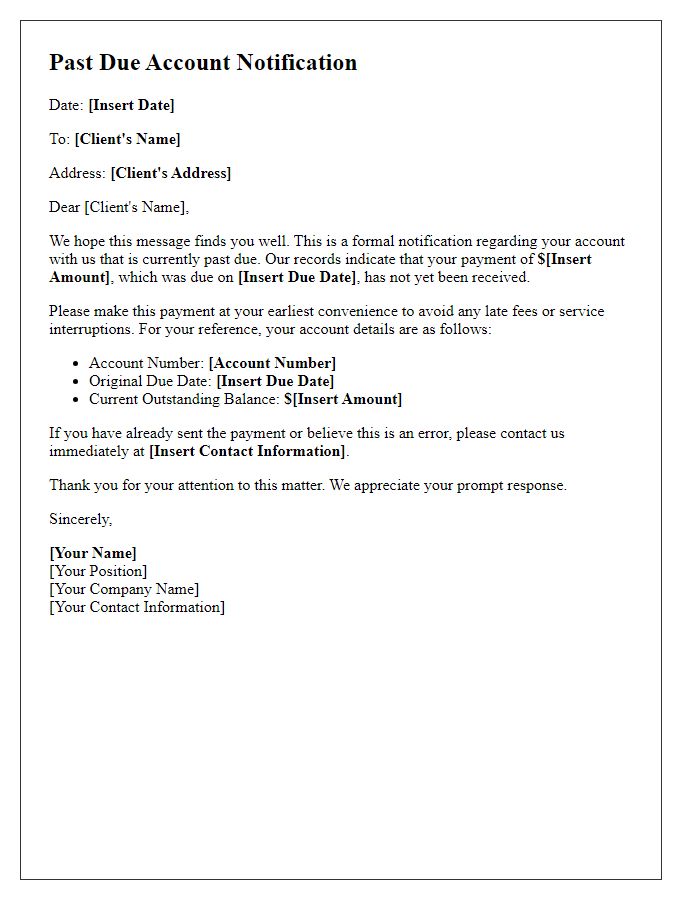 Letter template of past due account notification