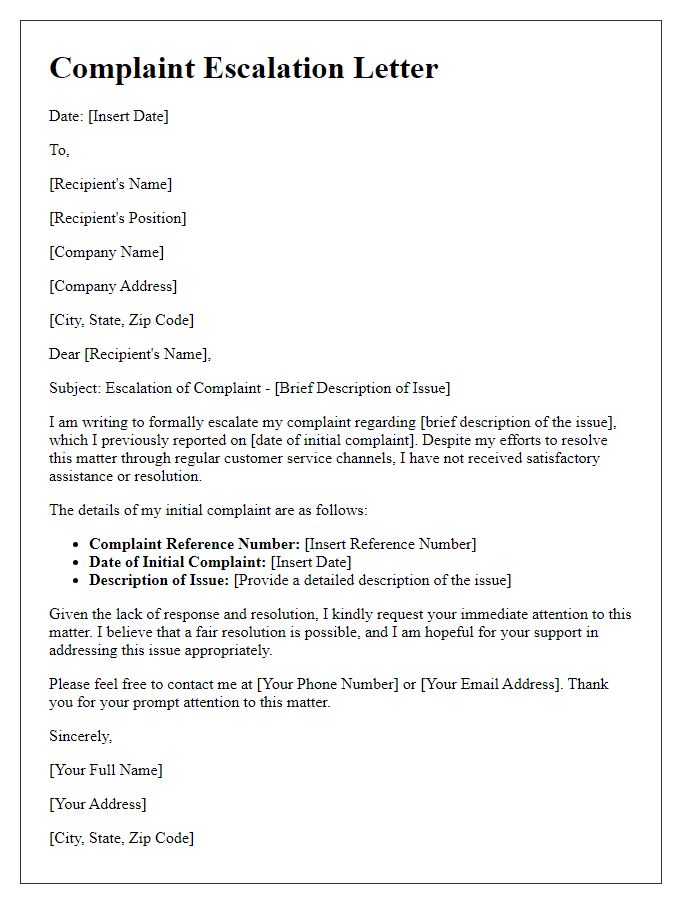 Letter template of complaint escalation clarification