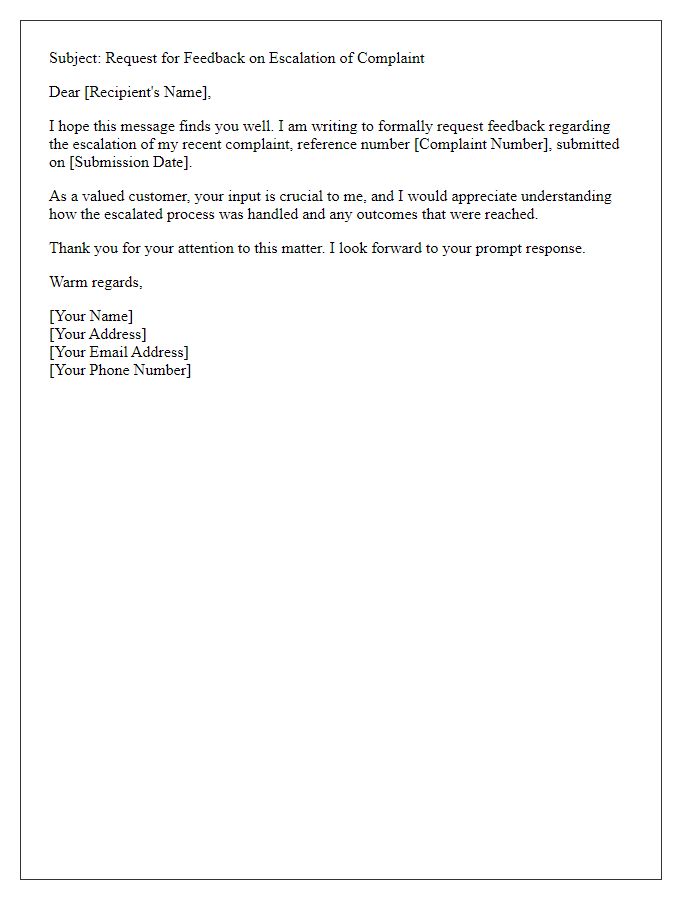 Letter template of complaint escalation feedback request