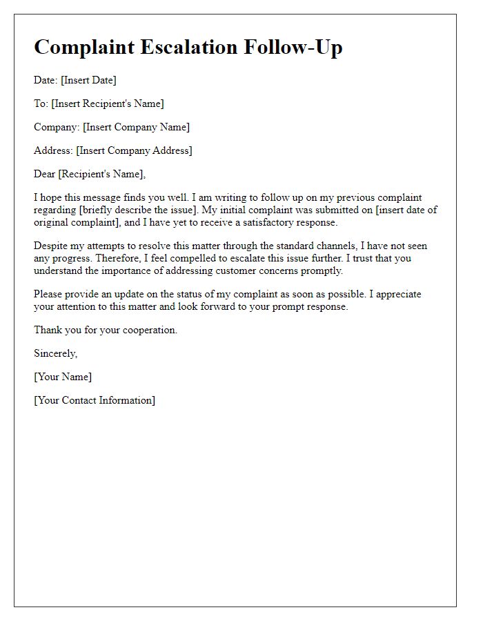 Letter template of complaint escalation follow-up