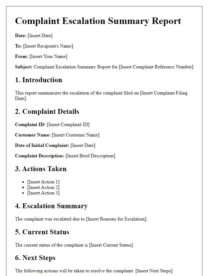 Letter template of complaint escalation summary report