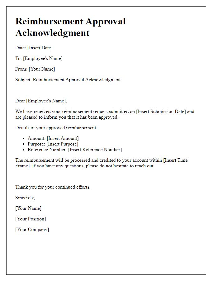 Letter template of reimbursement approval acknowledgment