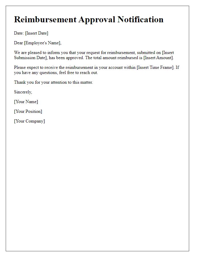 Letter template of reimbursement approval communication