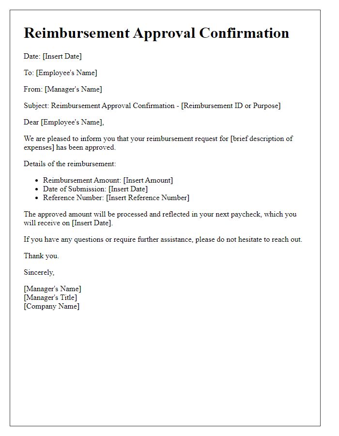 Letter template of reimbursement approval confirmation