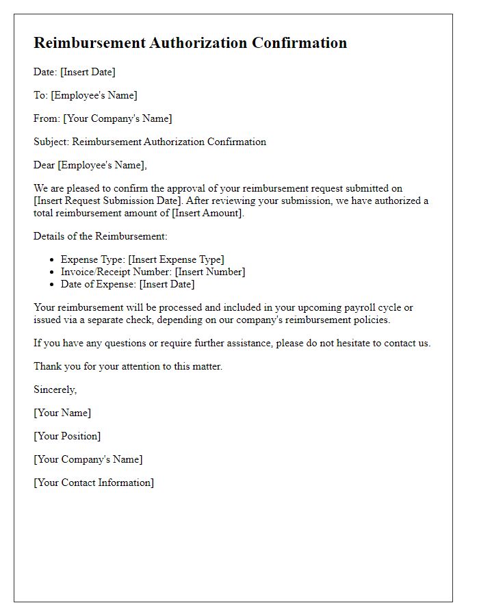 Letter template of reimbursement authorization confirmation