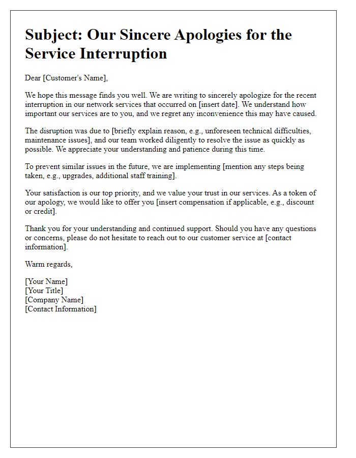 Letter template of transparent apology for network service interruption