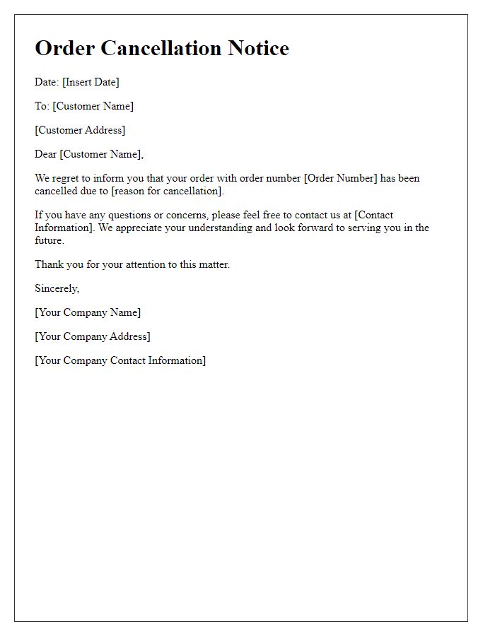 Letter template of order processing cancellation notice