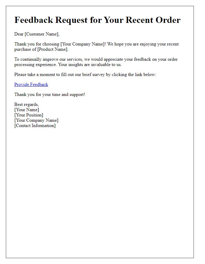 Letter template of order processing feedback request