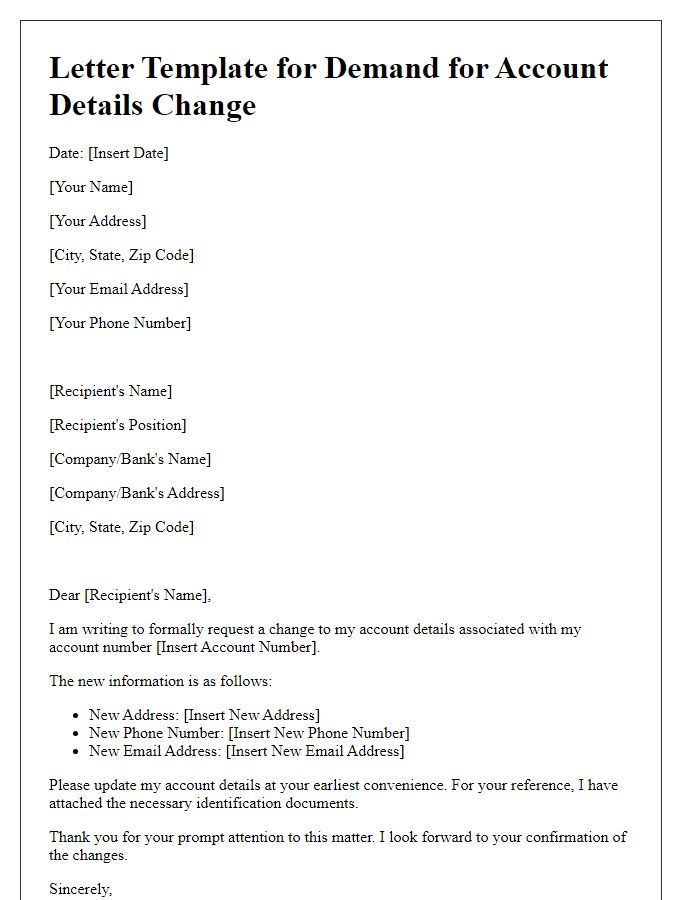 Letter template of demand for account details change