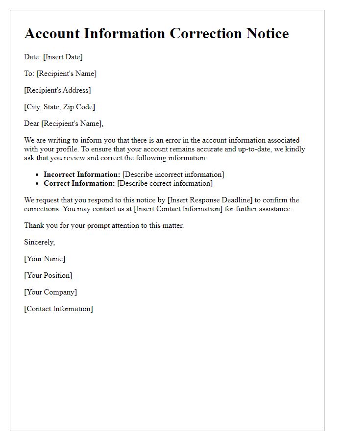 Letter template of notice for account information correction