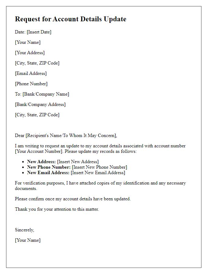 Letter template of request for account details update