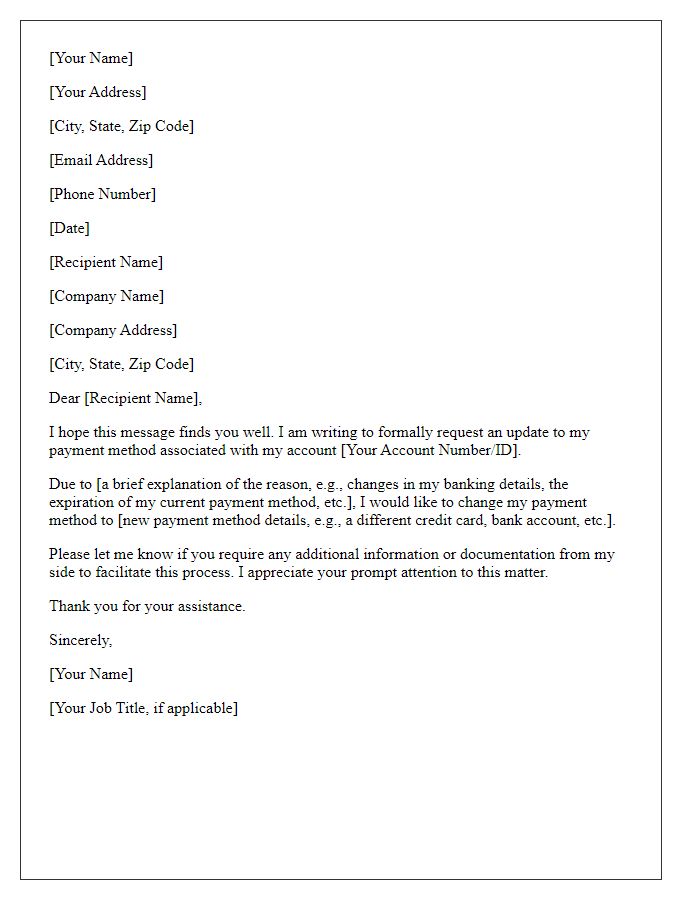Letter template of formal request for payment method update