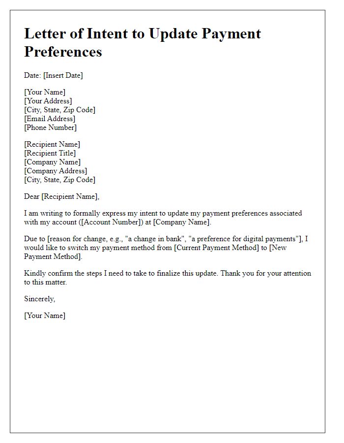 Letter template of intent to update payment preferences