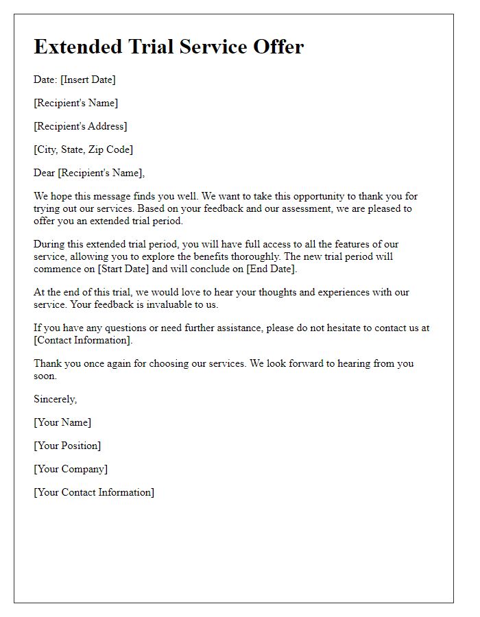 Letter template of extended trial service offer