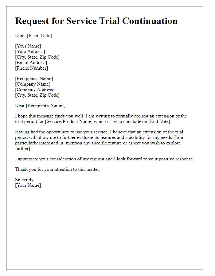 Letter template of service trial continuation request