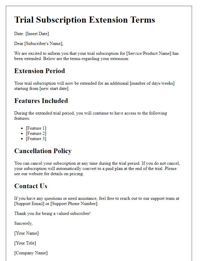 Letter template of trial subscription extension terms