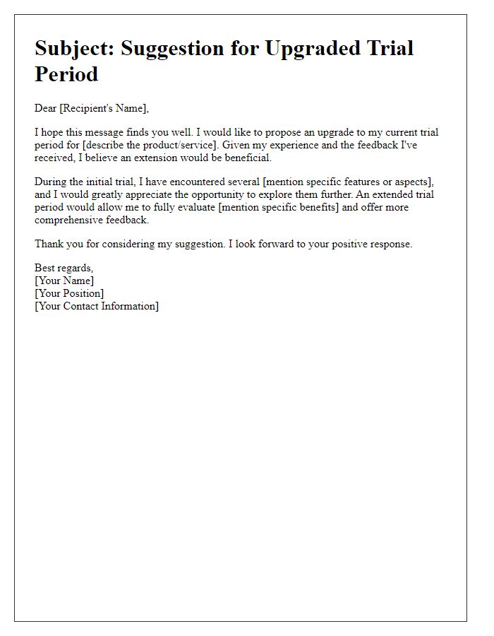 Letter template of upgraded trial period suggestion