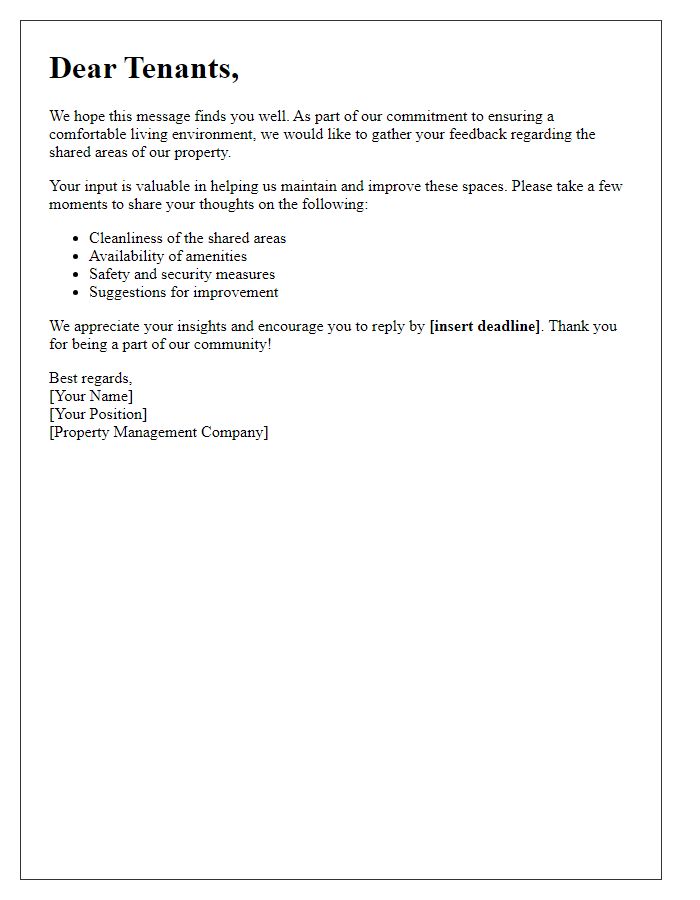 Letter template of feedback request on shared areas for tenants
