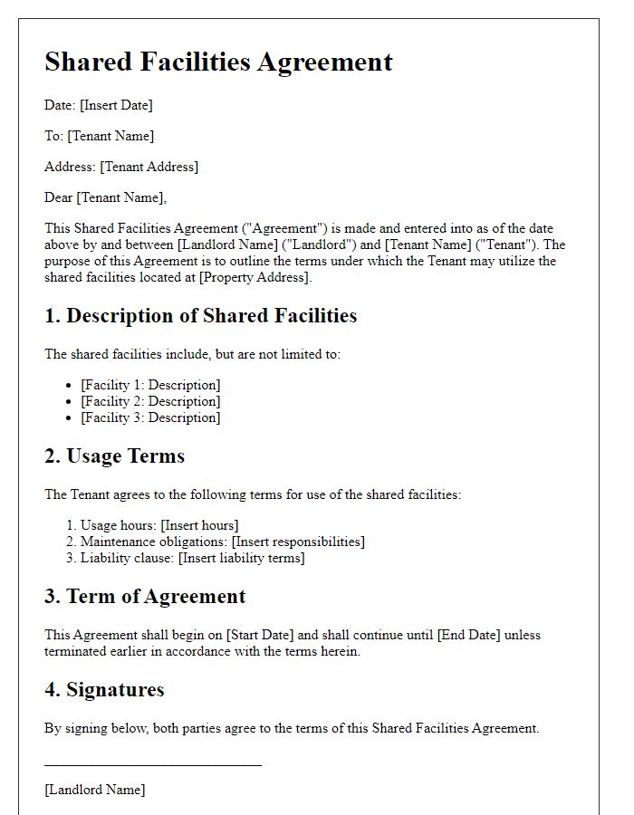 Letter template of shared facilities agreement for tenants