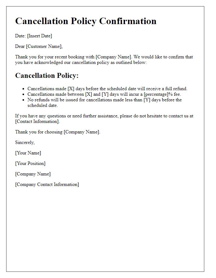 Letter template of cancellation policy confirmation