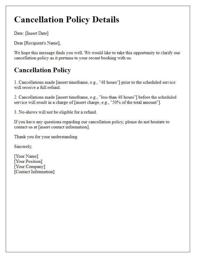 Letter template of cancellation policy details