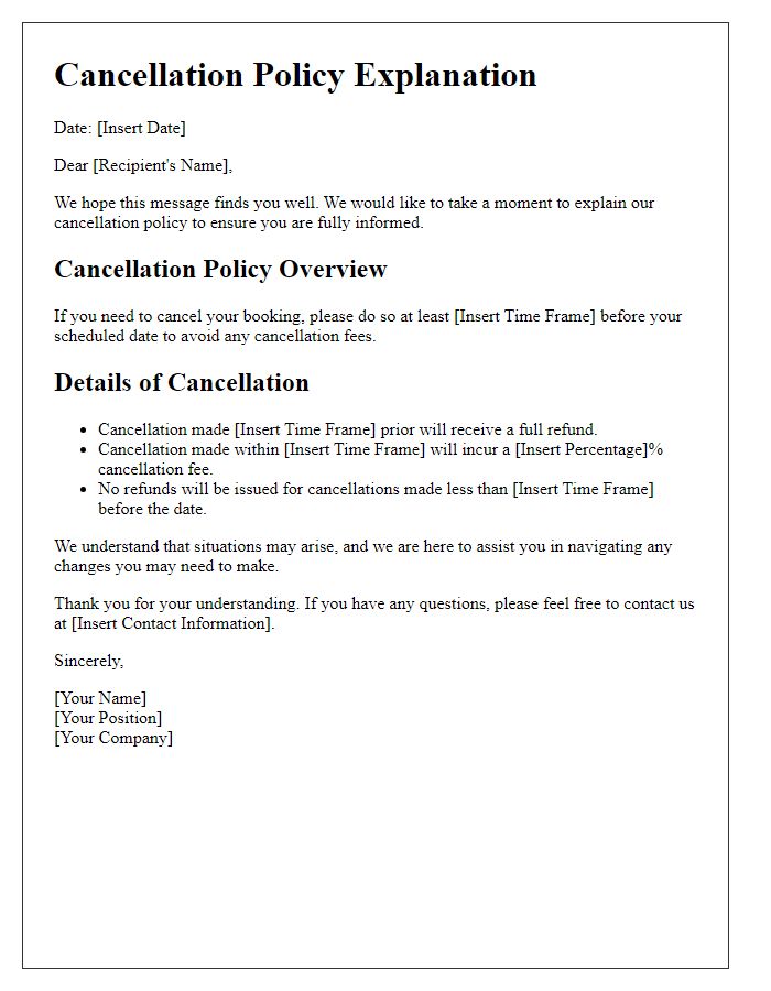 Letter template of cancellation policy explanation