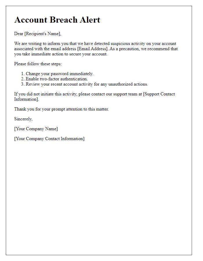 Letter template of account breach warning