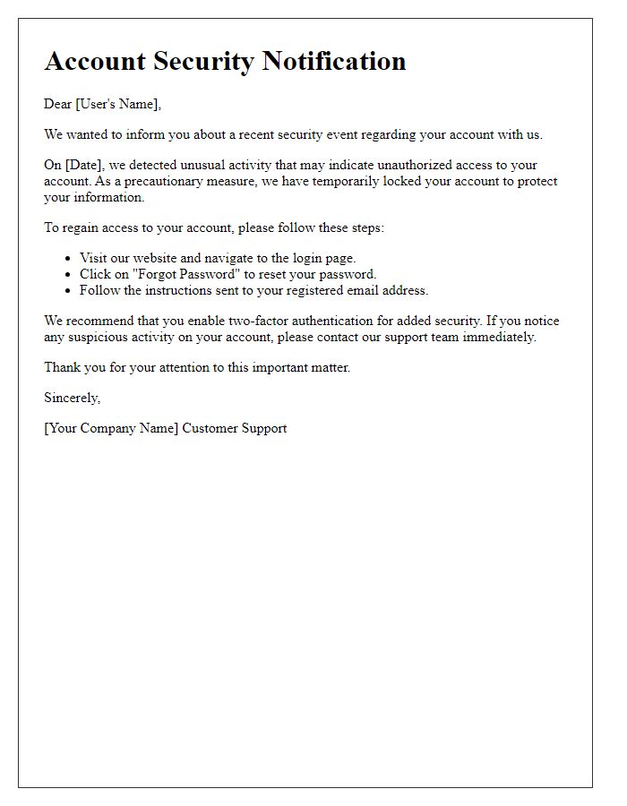 Letter template of account security notification