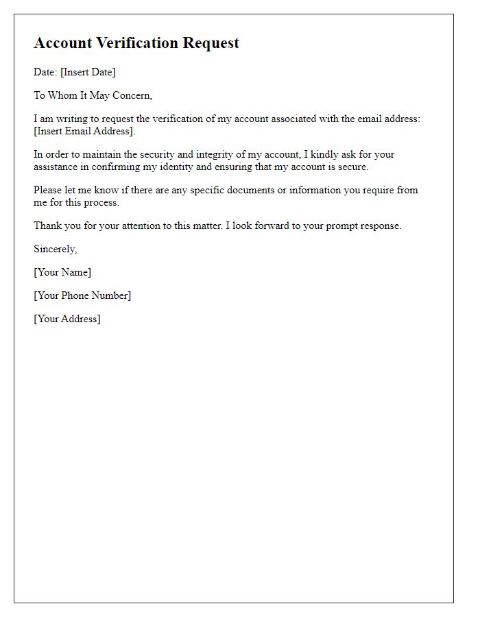 Letter template of account verification request