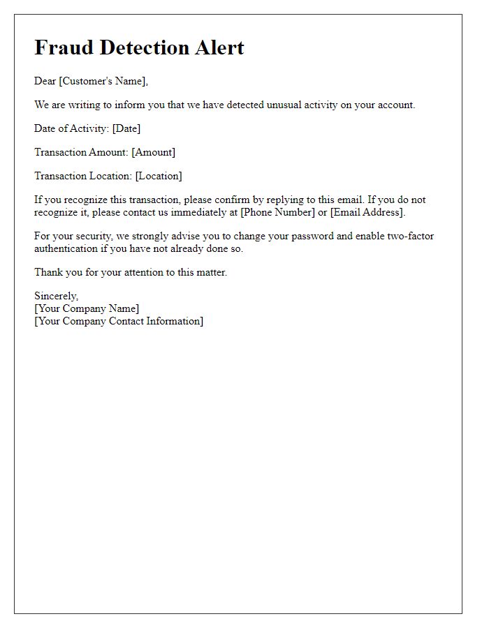 Letter template of fraud detection alert