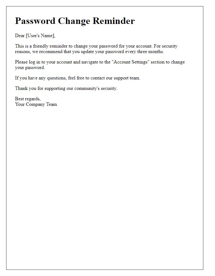 Letter template of password change reminder