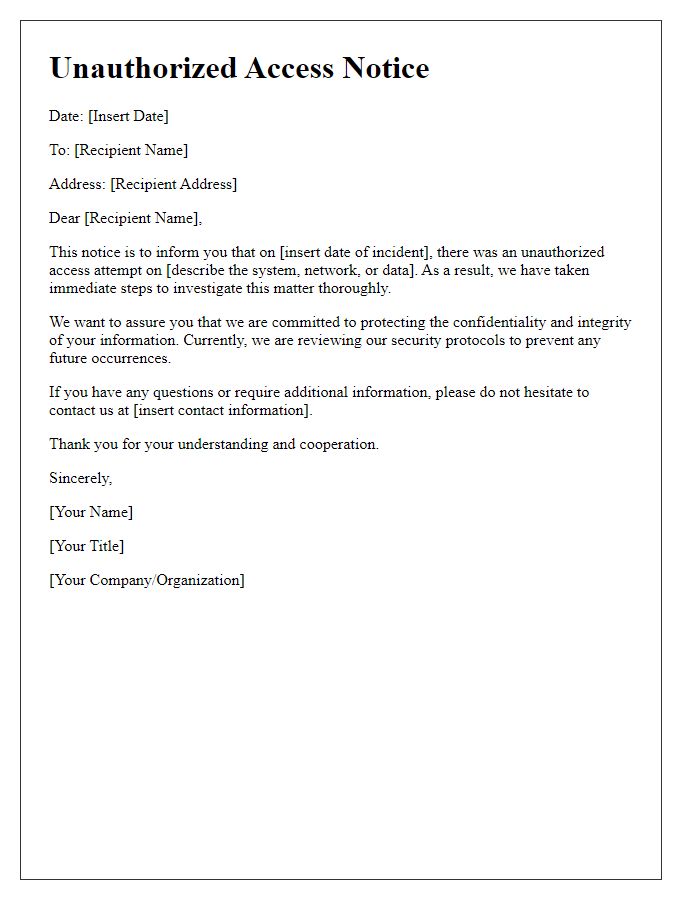 Letter template of unauthorized access notice