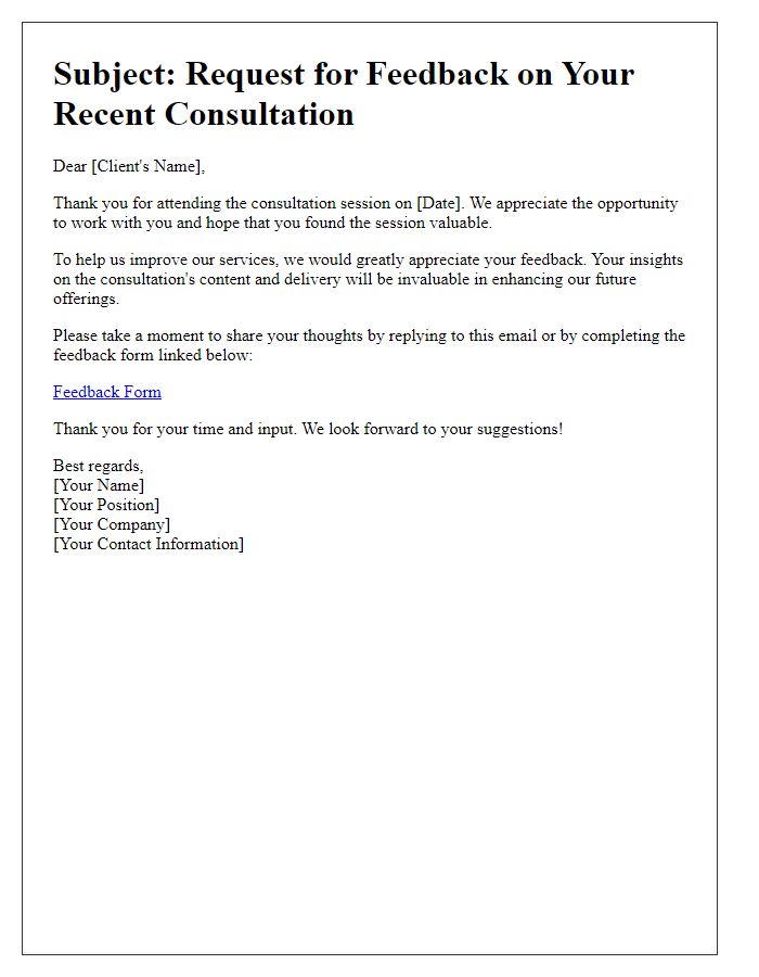 Letter template of a feedback request after a consultation session.