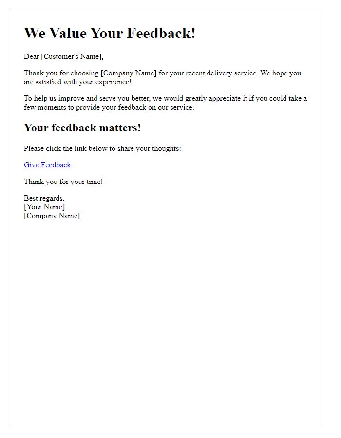 Letter template of a feedback request after a delivery service.